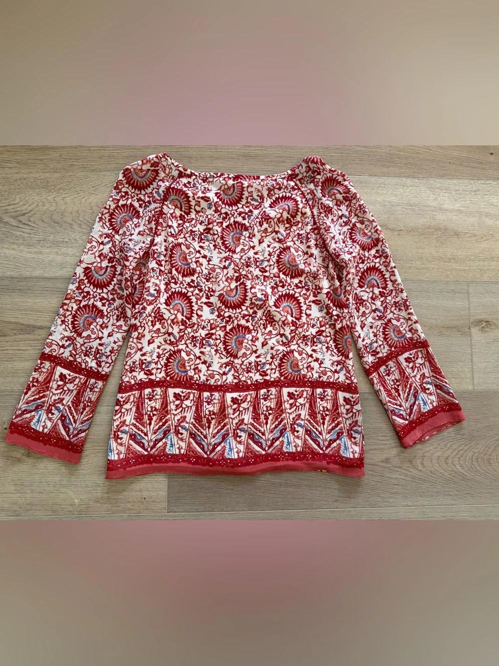 Tory Burch Danika Silk Boho Floral Tassel Tie Neck Tunic Blouse Size 4 Peasant